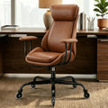 E-Motie Office Chair, Leather Desk Chair with Rubber Wheels, Ergonomic Computer Chair 500 LBS with Lumbar Support, High Back Executive Chair for Modern Home Office, Brown