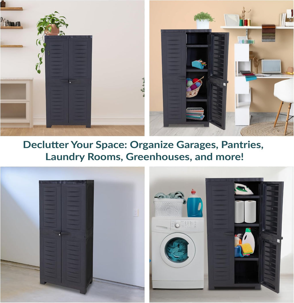 Sunnydaze 48' H Resin Garage Storage Cabinet - Garage Cabinet - Freestanding Utility Storage for Laundry Room, Office, Basement - Charcoal