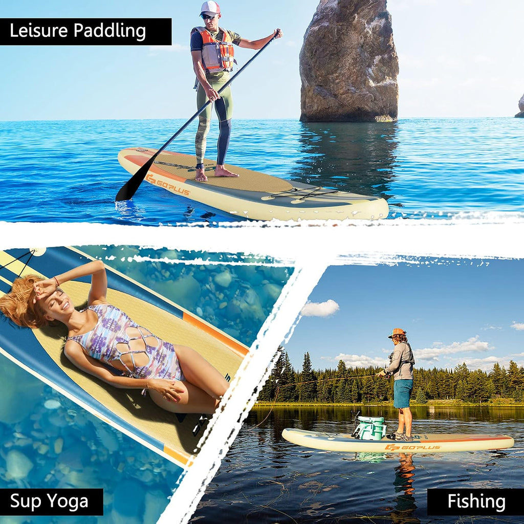Goplus Inflatable Stand up Paddle Board, 10'/10.5'/11' SUP 6' Thick with Premium Accessories, Adjustable Aluminum Paddle, Leash, Carry Bag, Hand Pump, Removable Fin, ISUP for Adults