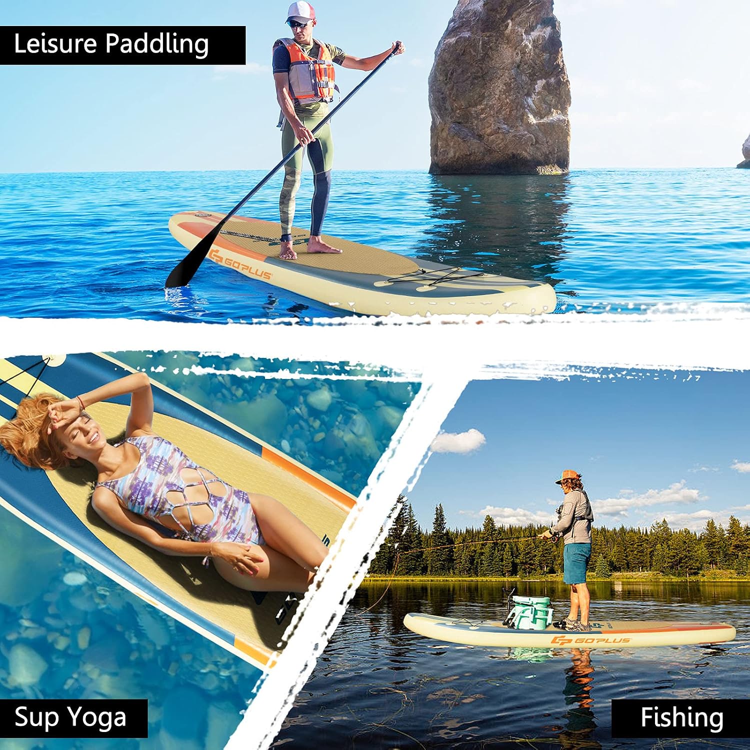 Goplus Inflatable Stand up Paddle Board, 10'/10.5'/11' SUP 6' Thick with Premium Accessories, Adjustable Aluminum Paddle, Leash, Carry Bag, Hand Pump, Removable Fin, ISUP for Adults