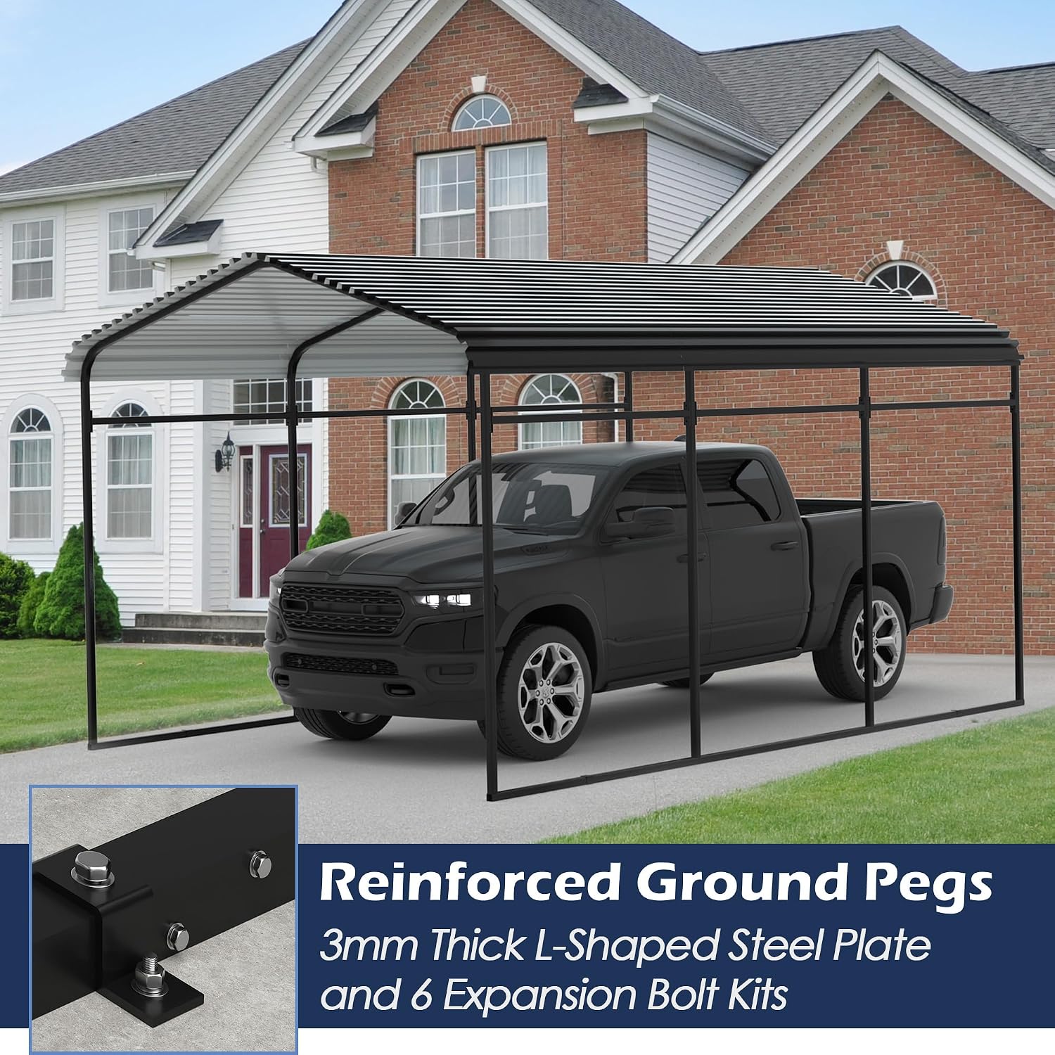 Xilingol Metal Carport, Heavy Duty Carport Canopy with Galvanized Steel Frame and Roof, Outdoor Storage Shed, Car Tent Garage Shelter for Pickup, Truck, Boat and Tractor (10x15 FT Black)