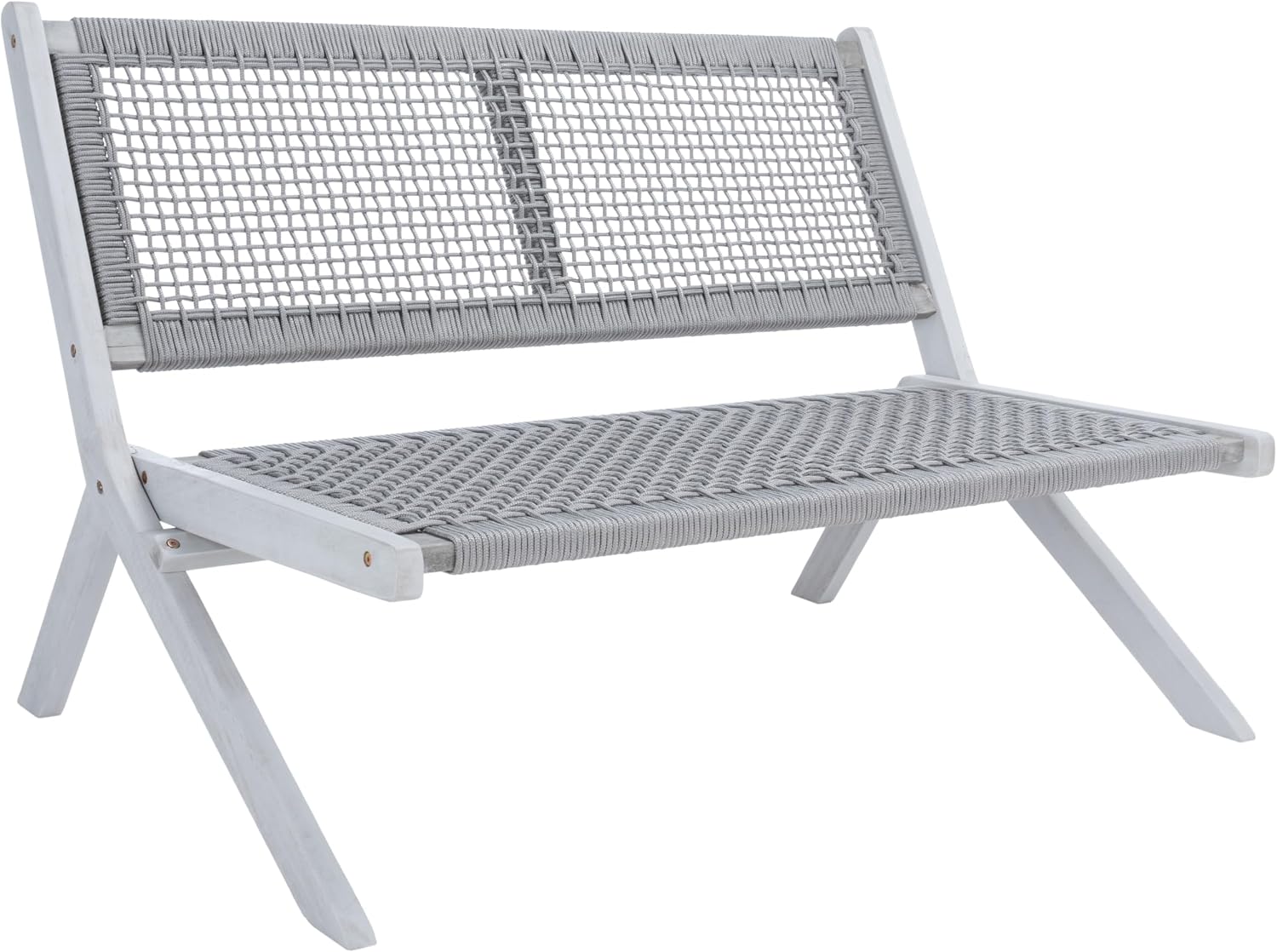 SAFAVIEH Outdoor - Kobina Folding Bench - Grey & Grey - Solid Wood and Rope - Modern Sculpted Folding Design - Ideal for Patio, Deck, Porch, Backyard, 13.8' Seat Height (PAT7304B)