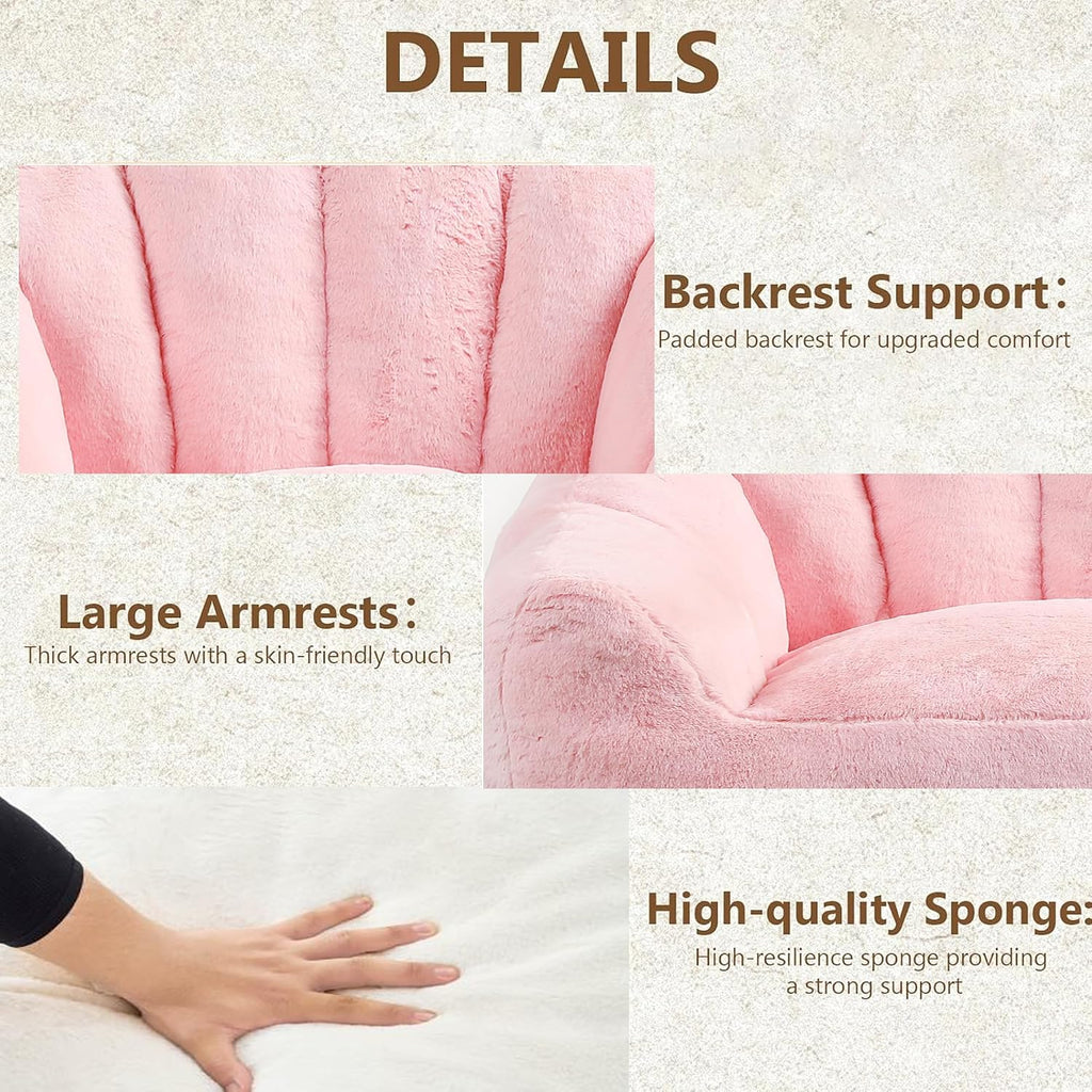 Bean Bag Chair for Adults, Small Modern Sofa Chair for Bedroom Living Room, Bean Bag Lazy Chair for Adults with Armrests for Gaming, Reading, Pink