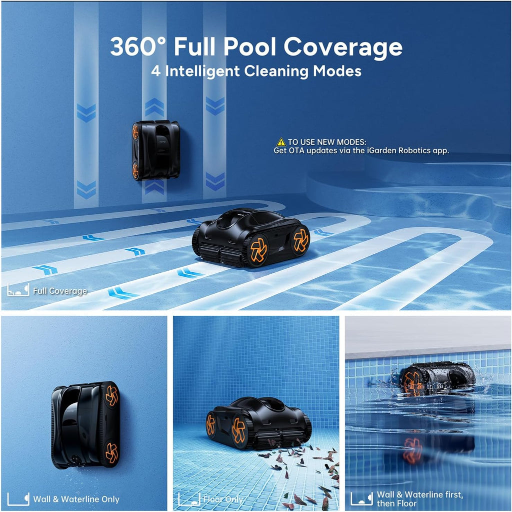 iGarden Robotic Pool Cleaner K Series, Cordless Pool Vacuum Robot for Inground & Above Ground Pools, Smart Navigation, Touchscreen, Self-Parking, Cleans Floor, Wall & Waterline, 220 Min