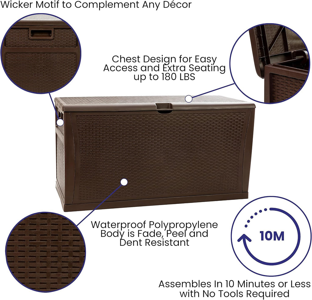 Flash Furniture 120 Gallon Plastic Deck Box - All-Weather Patio Storage and Organization for Throw Pillows, Pool Toys or Garden Tools