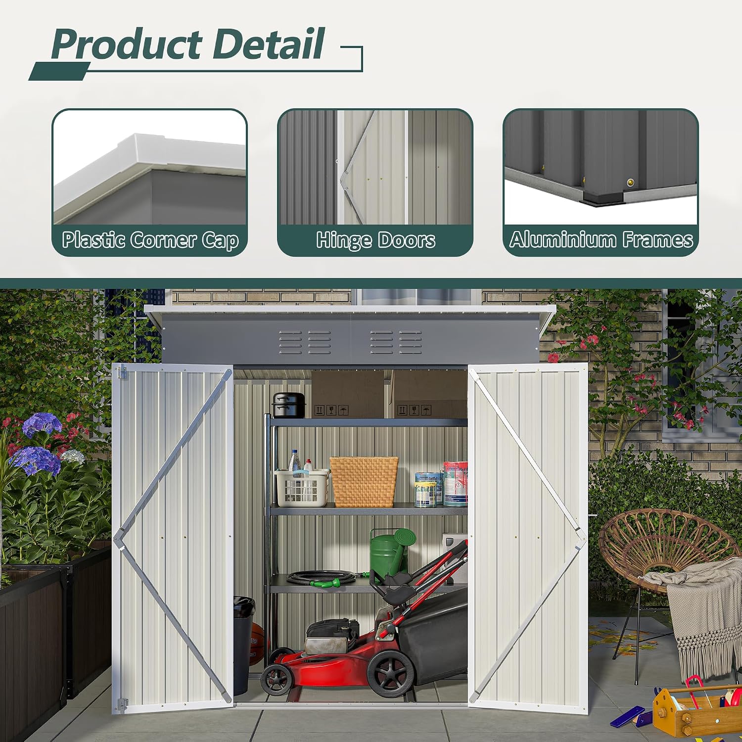 6x4 FT Outdoor Storage Shed, Metal Garden Shed with Frame Floor, Outside Tool Shed with Lockable Hinged Doors, Waterproof Storage Building with Sloped Roof for Backyard, Patio, Lawn, Gray