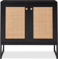 Best Choice Products 2-Door Rattan Storage Cabinet, Accent Furniture, Multifunctional Cupboard for Living Room, Hallway, Kitchen, Sideboard, Buffet Table w/Non-Scratch Foot Pads - Black