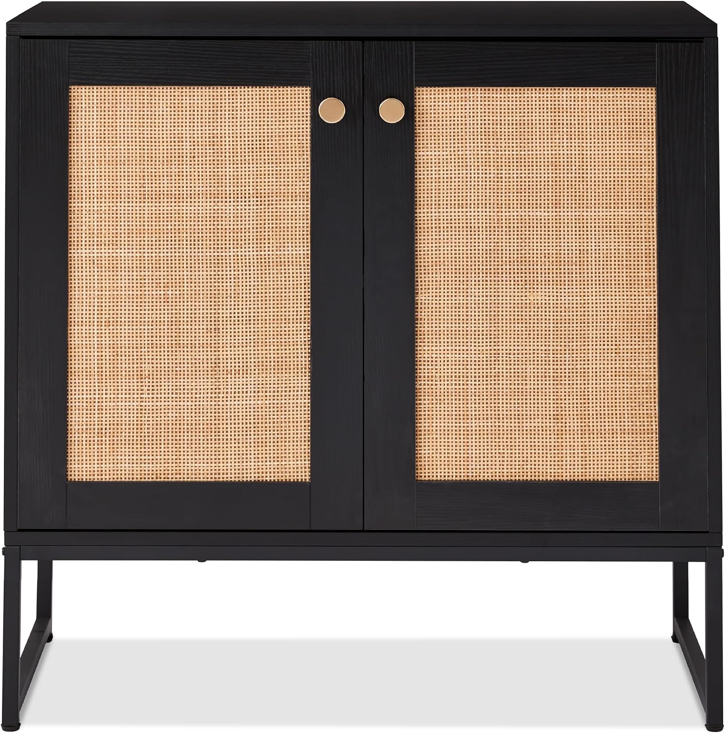 Best Choice Products 2-Door Rattan Storage Cabinet, Accent Furniture, Multifunctional Cupboard for Living Room, Hallway, Kitchen, Sideboard, Buffet Table w/Non-Scratch Foot Pads - Black