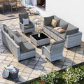 10-Piece Patio Furniture Set, Outdoor Patio Furniture with Swivel Chairs Set, Thick Cushions, Modular Patio Sofa, Dual-Strand Wicker Rattan, Rust-Resistant Frame, Grey