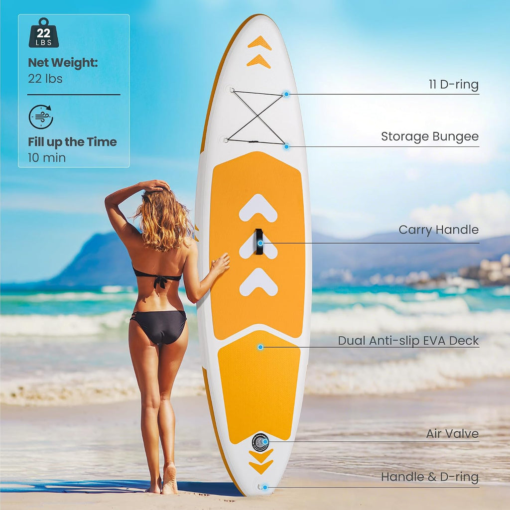 Paddle Board Inflatable120''x30'' Stand Up Paddle Board with SUP Board Accessories, Non-Slip Deck, Adjustable Paddle, Pump, Backpack & Leash for All Skill Level,Orange