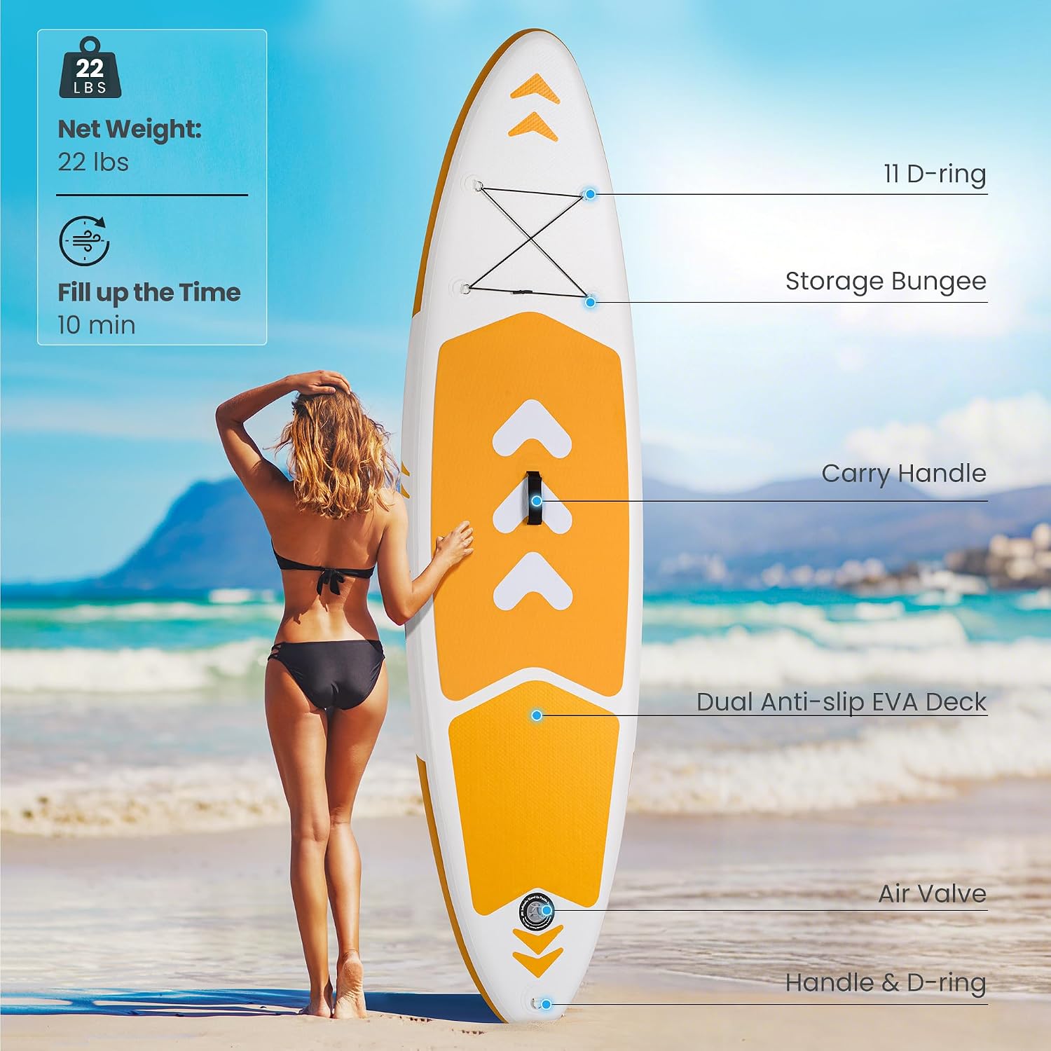 Paddle Board Inflatable120''x30'' Stand Up Paddle Board with SUP Board Accessories, Non-Slip Deck, Adjustable Paddle, Pump, Backpack & Leash for All Skill Level,Orange