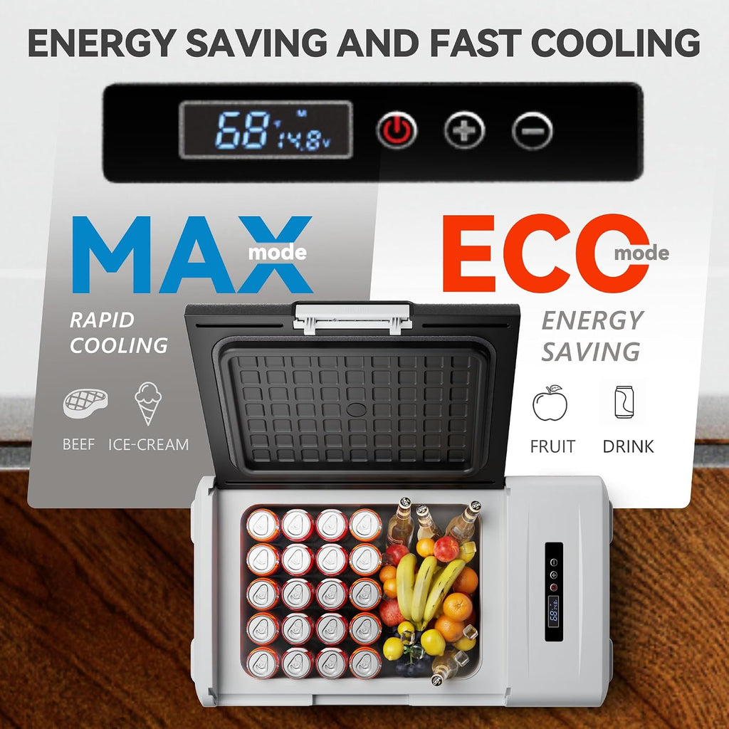 EKOJUCE Portable 12V Refrigerator, 22 Quart Compressor Electric Cooler, 12V Fridge -4℉-68℉, Portable Freezer for Camping, RV, Outdoor