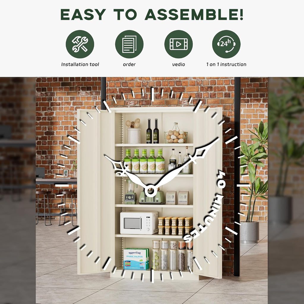 Greenvelly 72' Metal Storage Cabinet with Locking Doors and 4 Adjustable Shelves, Lockable Steel Cabinet for Home Office, Garage, Shop, School (Grey 36' W x 18' D)