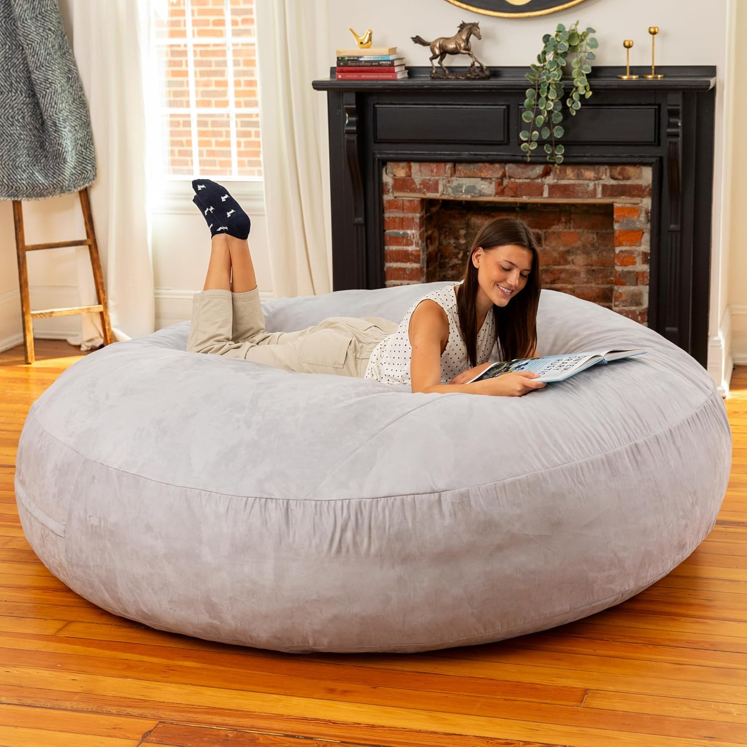 Jaxx 6 Foot Cocoon - 2-in-1 Convertible Bean Bag Bed & Large Bean Bag Chair for Adults, Platinum
