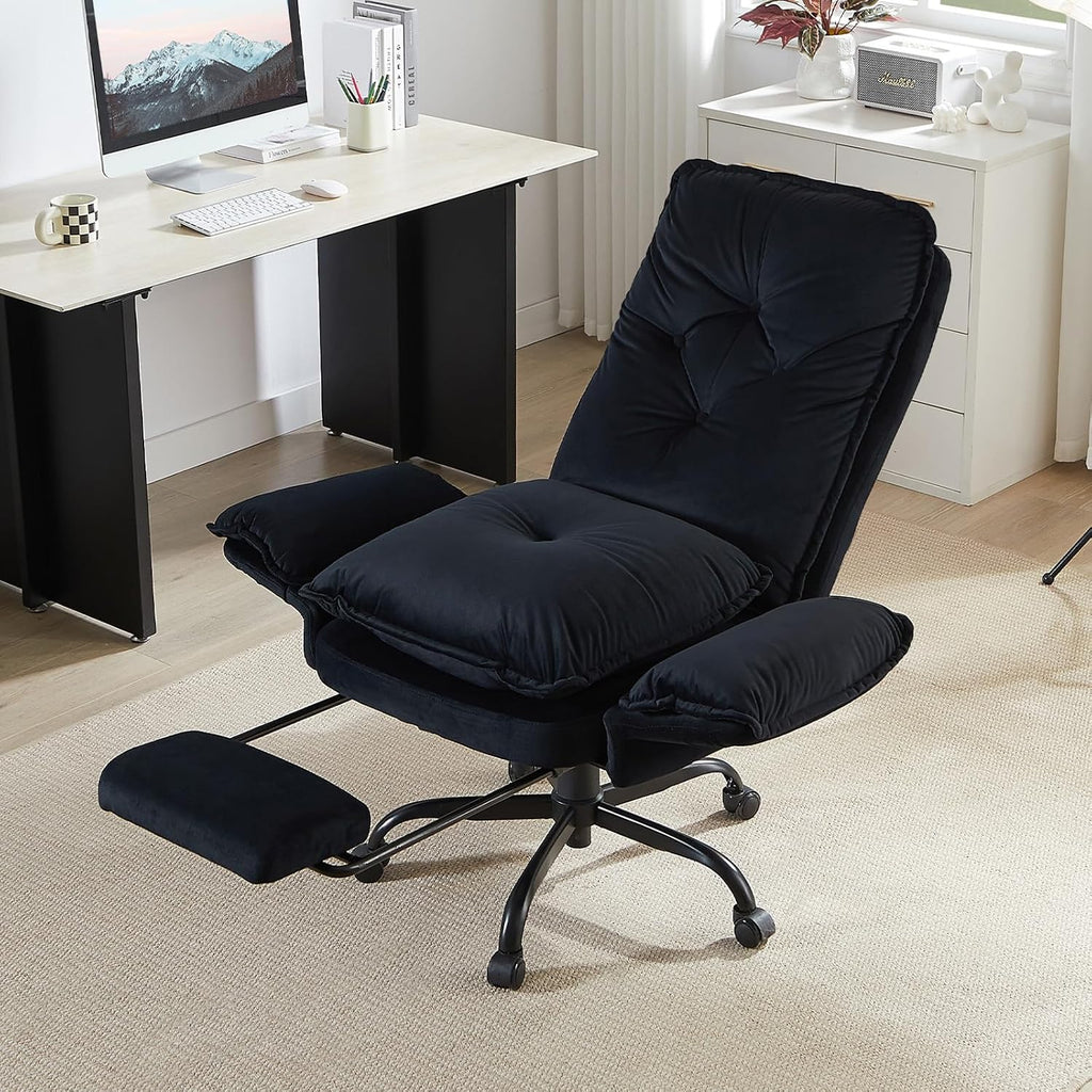 Bestier Criss Cross Office Chair with Flip-Up Armrests, High Back Executive Chair with Footrest & Wheels, Cross Legged Desk Chair for Home Office, Black Velvet