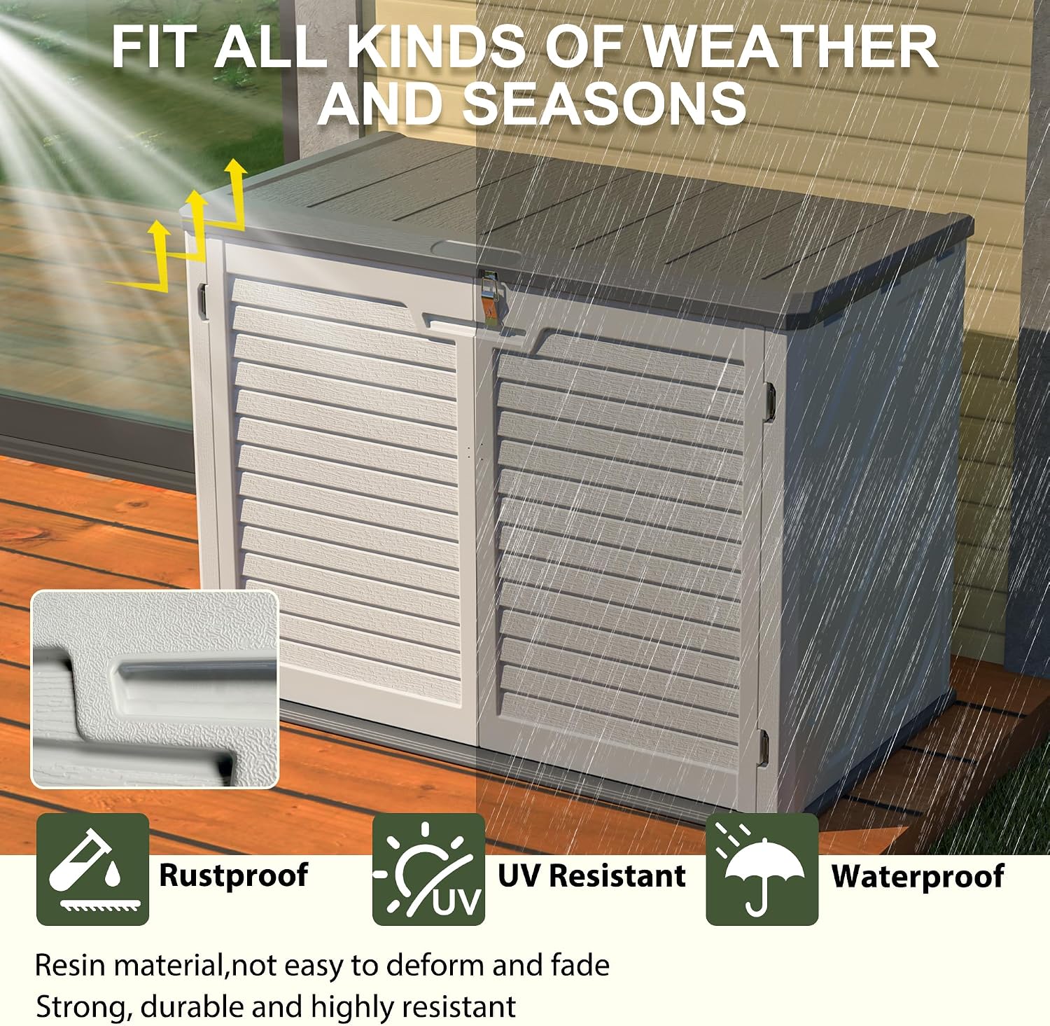 YOPTO Outdoor Storage Shed Horizontal Plastic Shed W/Lockable Cabinet,Weather Resistance Foldable House W/Sloped Roof & Dual-Locking Mechanism,28 Cu.ft Garden Tool House for Backyards,Patio,White