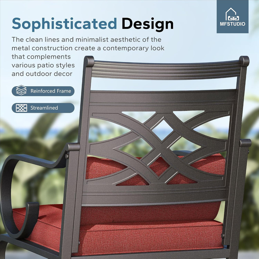 MFSTUDIO Patio Dining Sets for 4, Round Patio Table and Chairs Set with Umbrella Hole, 5 Piece Patio Furniture Set Outdoor Dining Set for Deck,(Red)