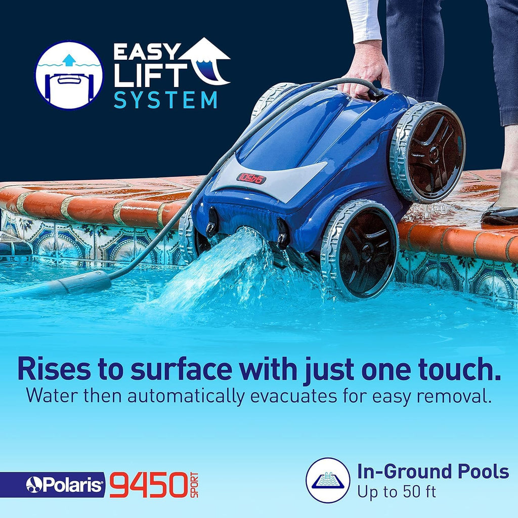 Polaris 9450 Sport Robotic Pool Cleaner, Automatic Vacuum for InGround Pools up to 50ft, 60ft Swivel Cable, Wall Climbing Vac w/Strong Suction & Easy Access Debris Canister