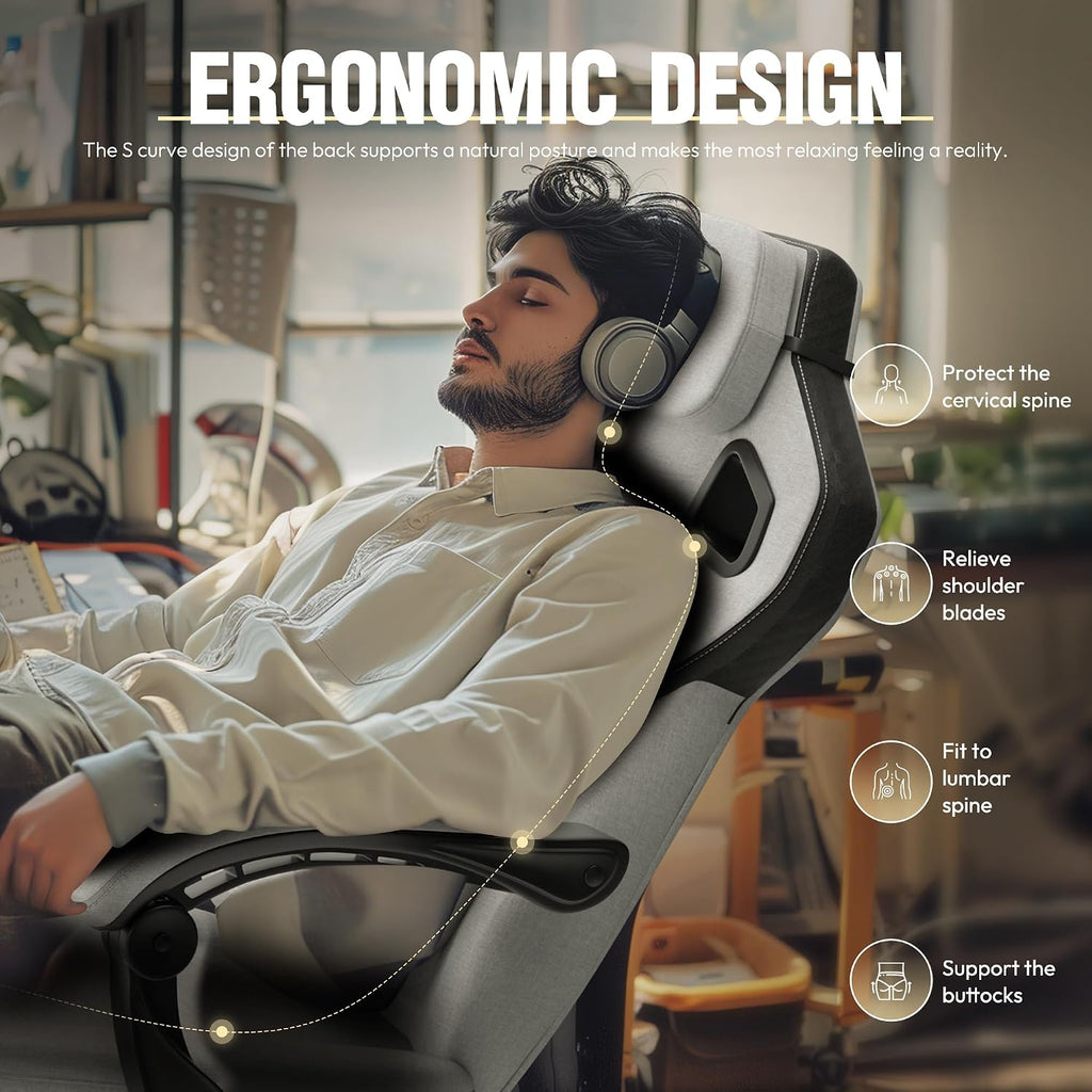 Dowinx Fabric Gaming Chair with Footrest, 350lb Big and Tall Gamer Chair, Wide Seat Ergonomic Computer Chair with Lumbar Massage Support, Wide Back Office Chair for Heavy People(Grey)