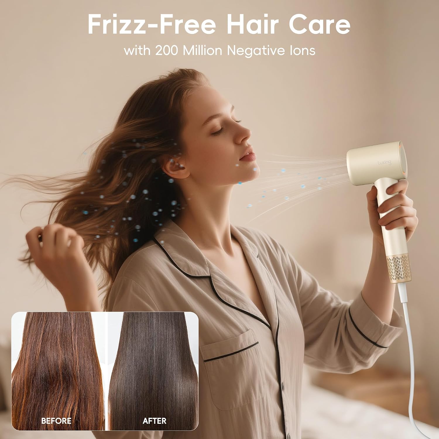 Hair Dryer, TurboLux Ionic 200 Million Negative Ions Fast Drying High Speed Hairdryer with Diffuser, Lightweight, Low Noise 1500W Hair Diffuser Dryer with 110000 RPM Brushless Motor (Cream)