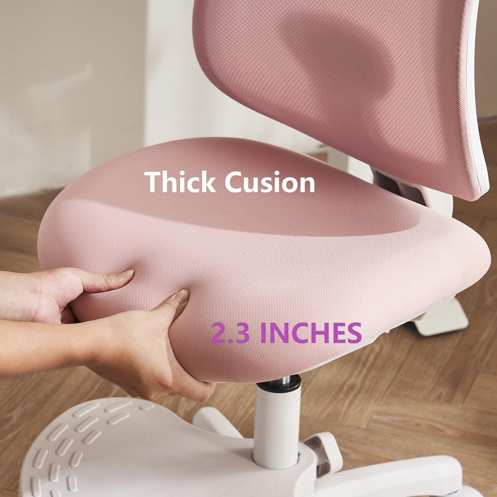 Desk Chair, Ergonomic Study Chair for Kids with Lumbar Support and Footrest, Adjustable Height, Mesh Student Chair with Adjustable backrest, Model Shell (Pink)
