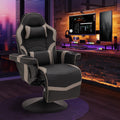 Massage Gaming Recliner Chair with Cup Holder & Side Pockets – Ergonomic PU Leather Video Gaming Chair with Footrest, Manual Recline, Headrest & Lumbar Support for Office or Game Room (Grey)