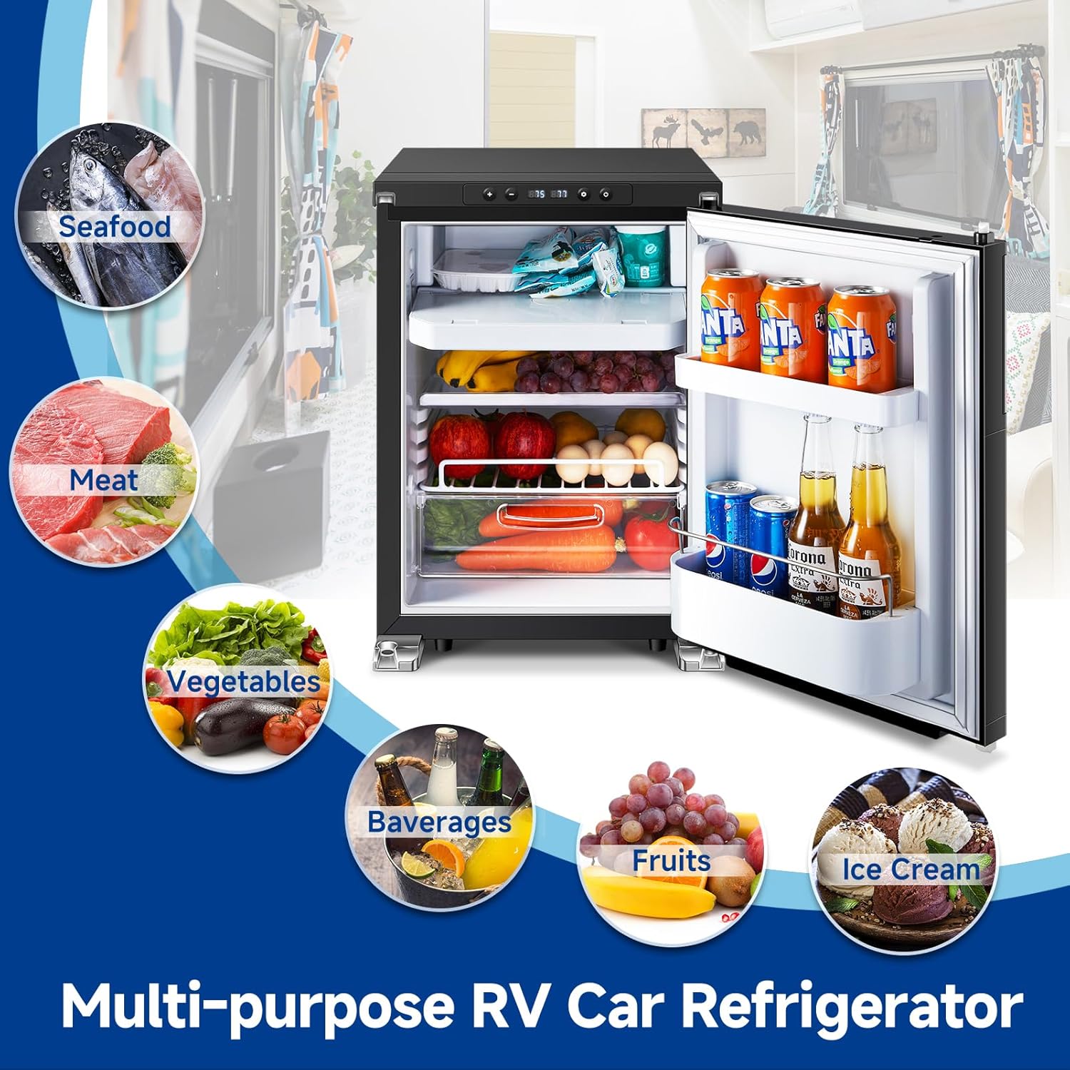 BODEGACOOLER Upgraded 12-Volt Refrigerator, 45L(1.6cu.ft) RV Fridge and Freezer with APP Control & Lock, Portable Electric Cooler -4℉ to 46℉, 12/24V DC for Truck, RV, Camping, Travel