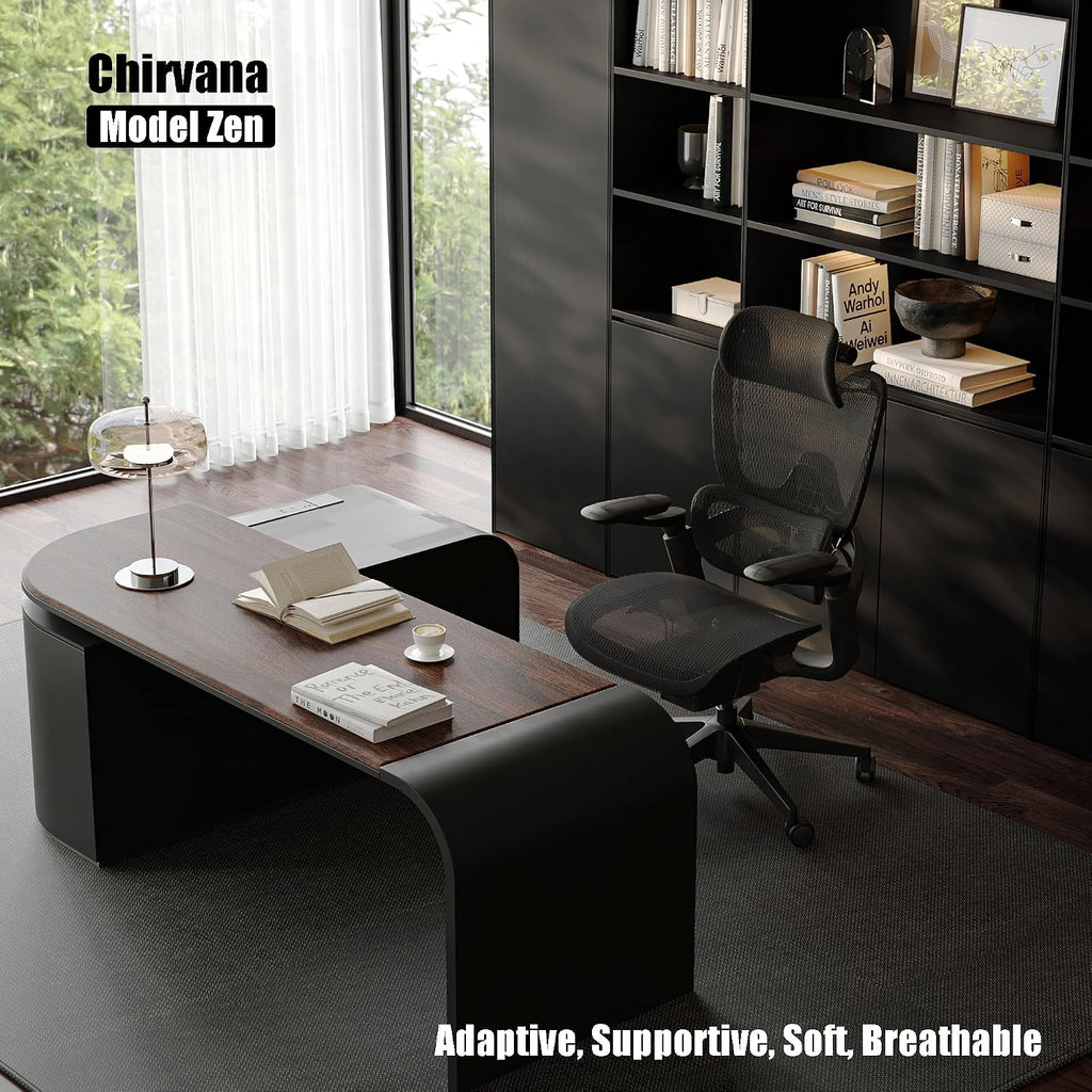 Ergonomic Office Chair, Big and Tall Home Desk Chair with Adjustable 3D Lumbar Support, 5D Armrest, 4D armrests, Mesh Computer Chair,90-130°Tilt, Model Zen (All Black)