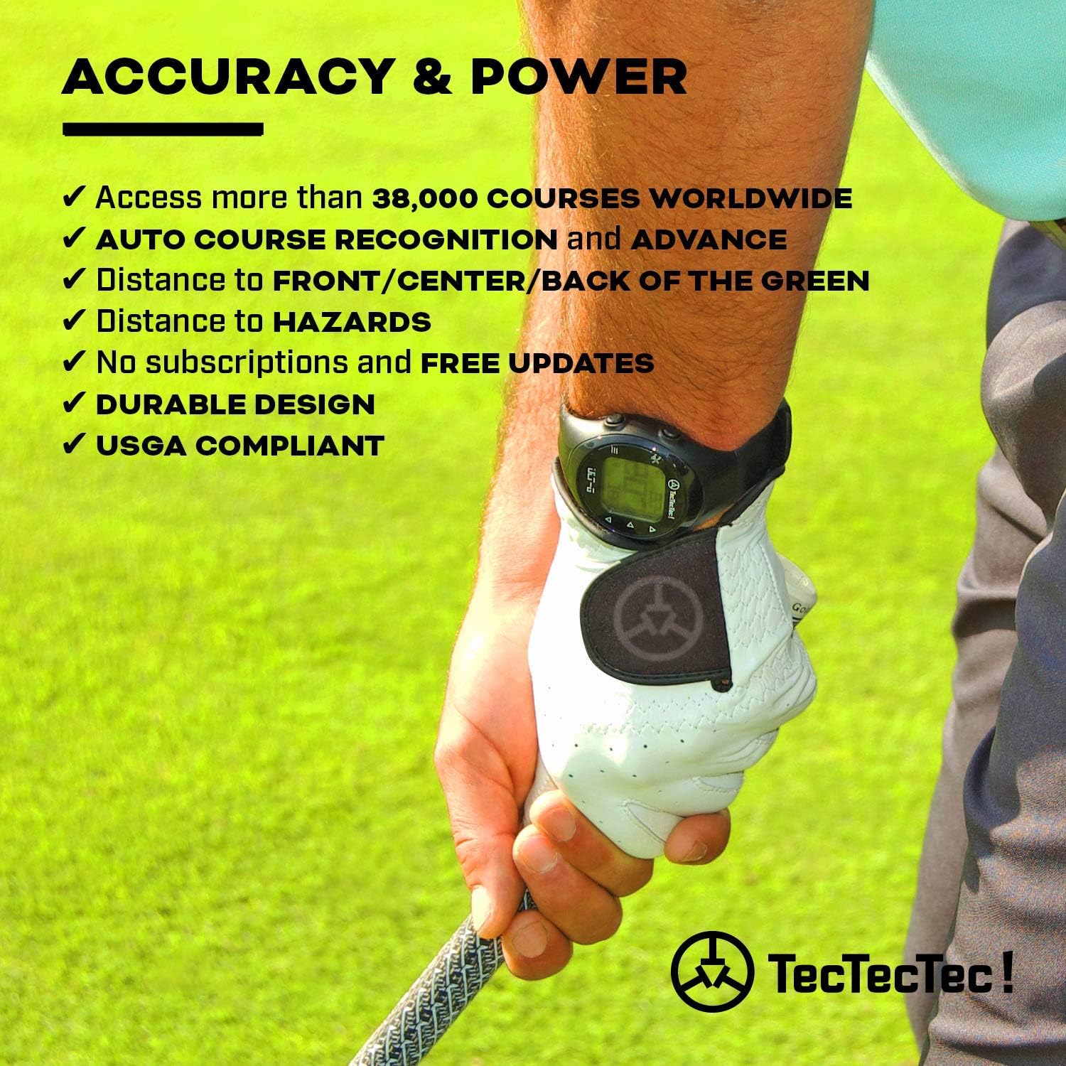 TecTecTec ULT-G Golf GPS Watch – Simple & Easy Distance Watch, No App Required on Course, Front/Back/Middle Distances, 38,000+ Courses Preloaded, Lightweight & Water-Resistant – Black