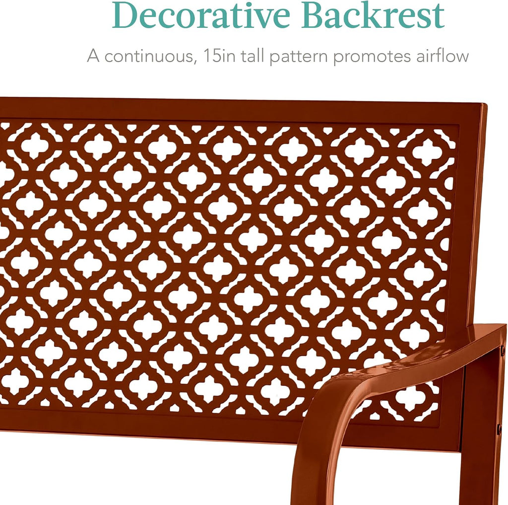 Best Choice Products Outdoor Bench 2-Person Metal Steel Benches Furniture for Garden, Patio, Porch, Entryway w/Geometric Backrest, 790lb Capacity - Rust
