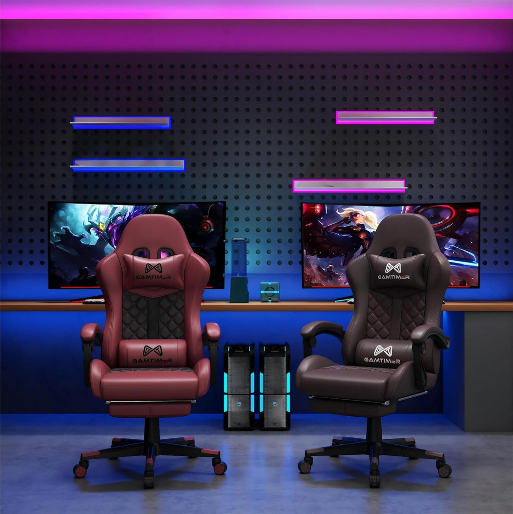 Gaming Chair,Computer Chair with Footrest and Lumbar Support,Breathable PU Leather,4D Lumbar Support and Headrest,360 Degree Swivel Chair with Adjustable Ergonomic Backrest for Adults(RED)