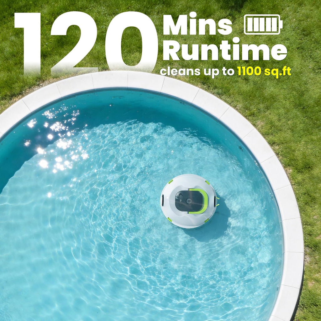 Y20 Robotic Pool Cleaner, Cordless Pool Vacuum for Above Ground & Inground Flat Pools with Dual Motors, 120 Min Runtime, Auto-Parking, Powerful Pool Vacuum Robot for Up to 1100 Sq.Ft