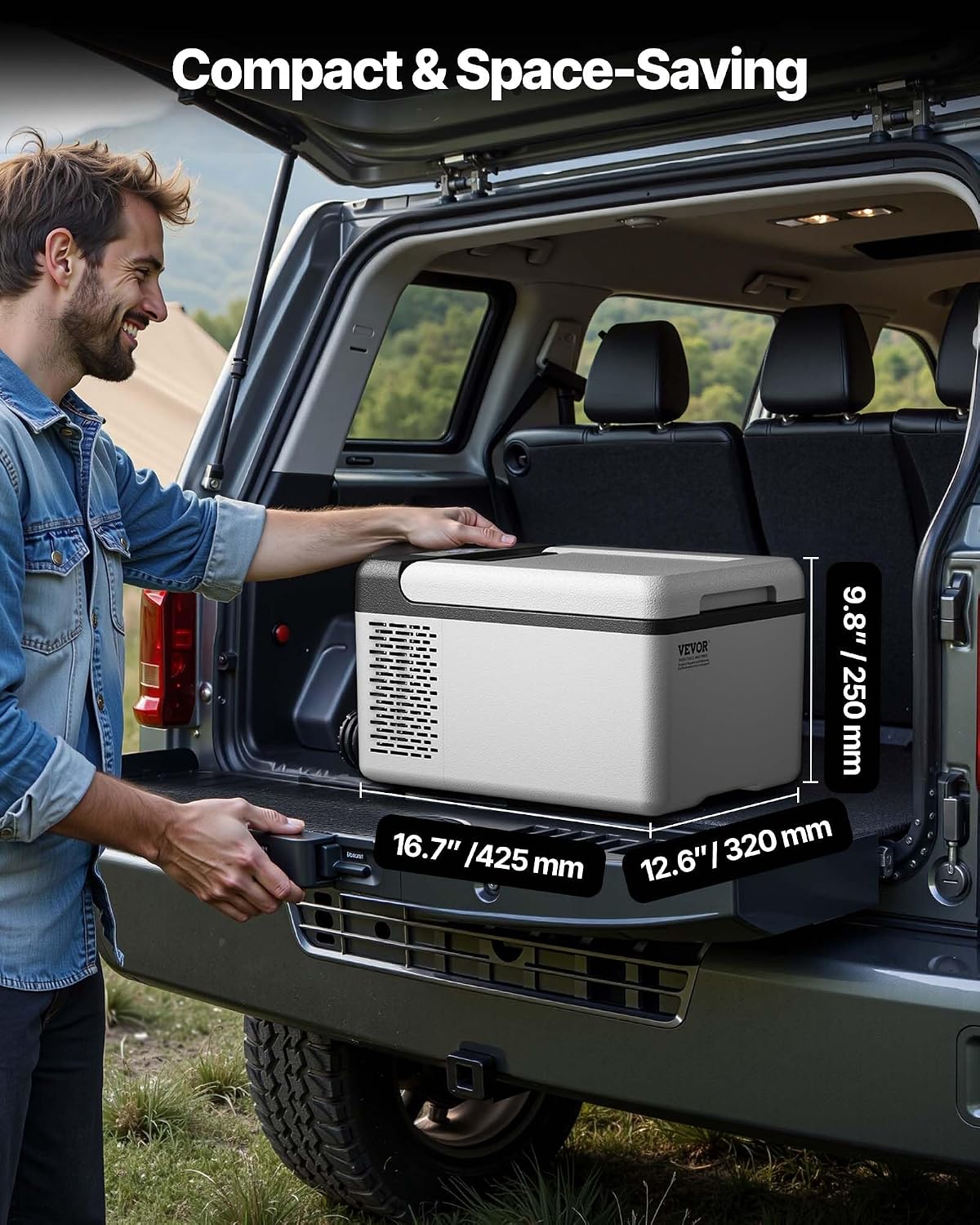 VEVOR 12 Volt Car Refrigerator Fridge, 9 L Single Zone Portable Freezer, -4℉-68℉ Adjustable Range, 12/24V DC and 100-240V AC Compressor Cooler for Outdoor, Camping, RV, Grey