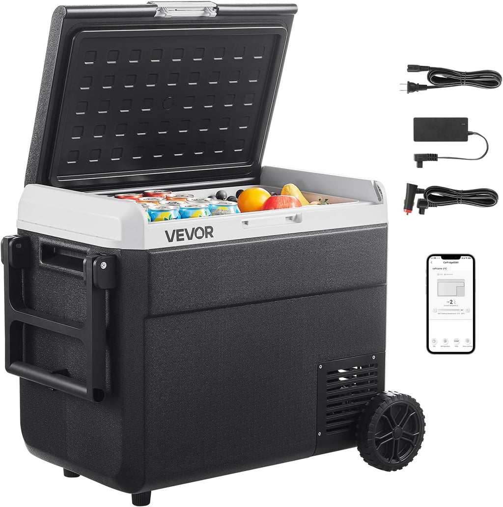 VEVOR 12 Volt Car Refrigerator, 63.4QT/60L Car Fridge, Portable Electric Cooler with Wheels and Handle, -4℉~68℉, 12/24V DC and 100-240V AC Compressor Freezer for Outdoor, Camping, Travel, RV
