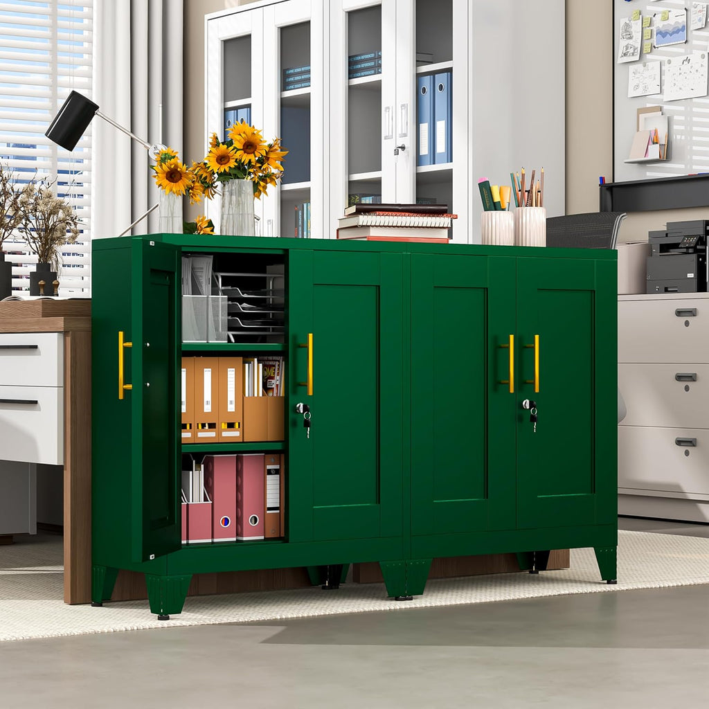 Green Metal Storage Cabinet, 36' Tall Locking Storage Cabinet with 2 Adjustable Shelves, Steel Locker Organizer, for Office, Home, School, 2PS