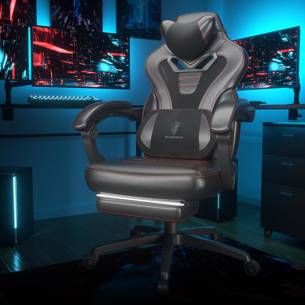 Dowinx Gaming Chair with Footrest, Big and Tall Gaming Chair for Heavy People, Computer/PC Gamer Chair for Adult with Massage (Black)