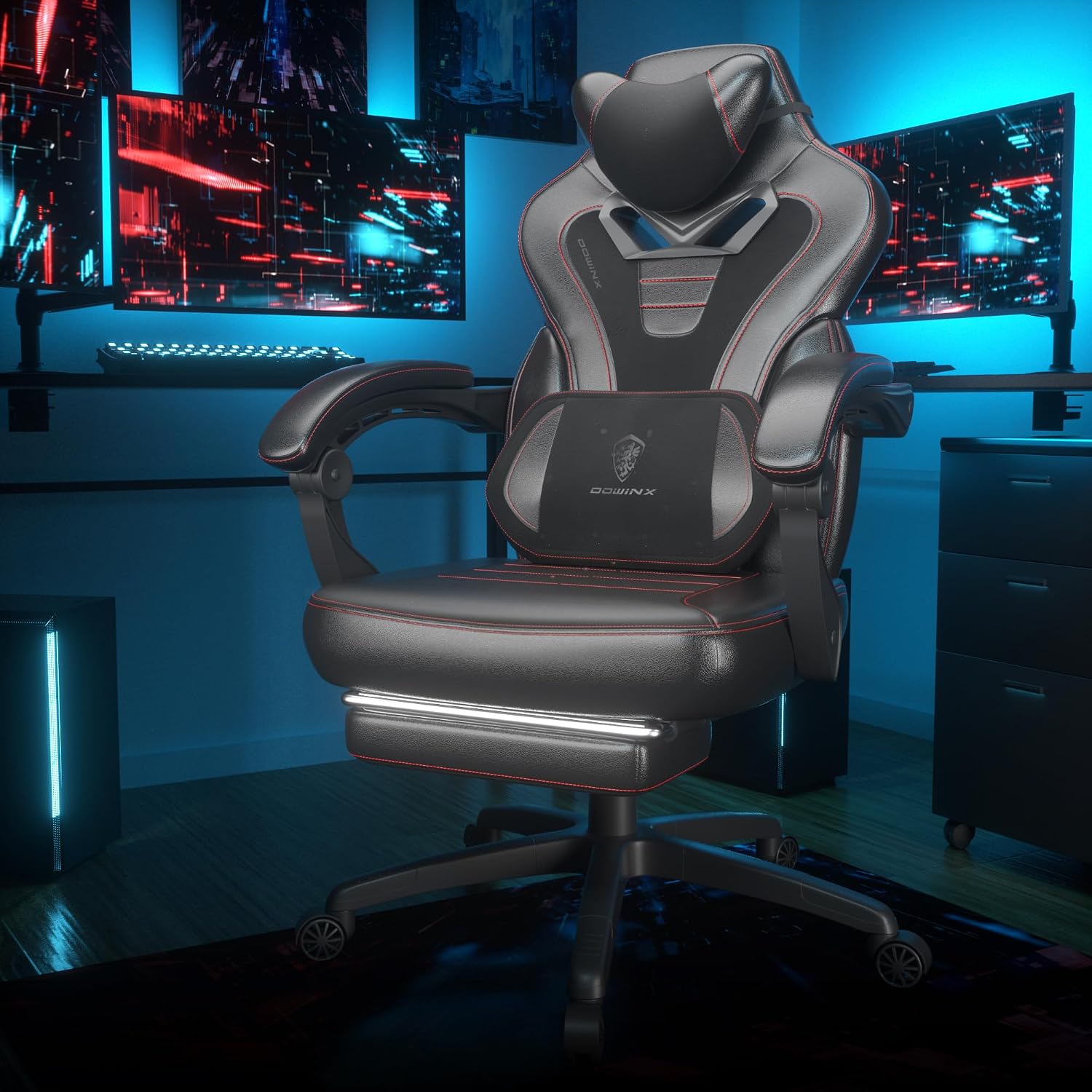 Dowinx Gaming Chair with Footrest, Big and Tall Gaming Chair for Heavy People, Computer/PC Gamer Chair for Adult with Massage (Black)