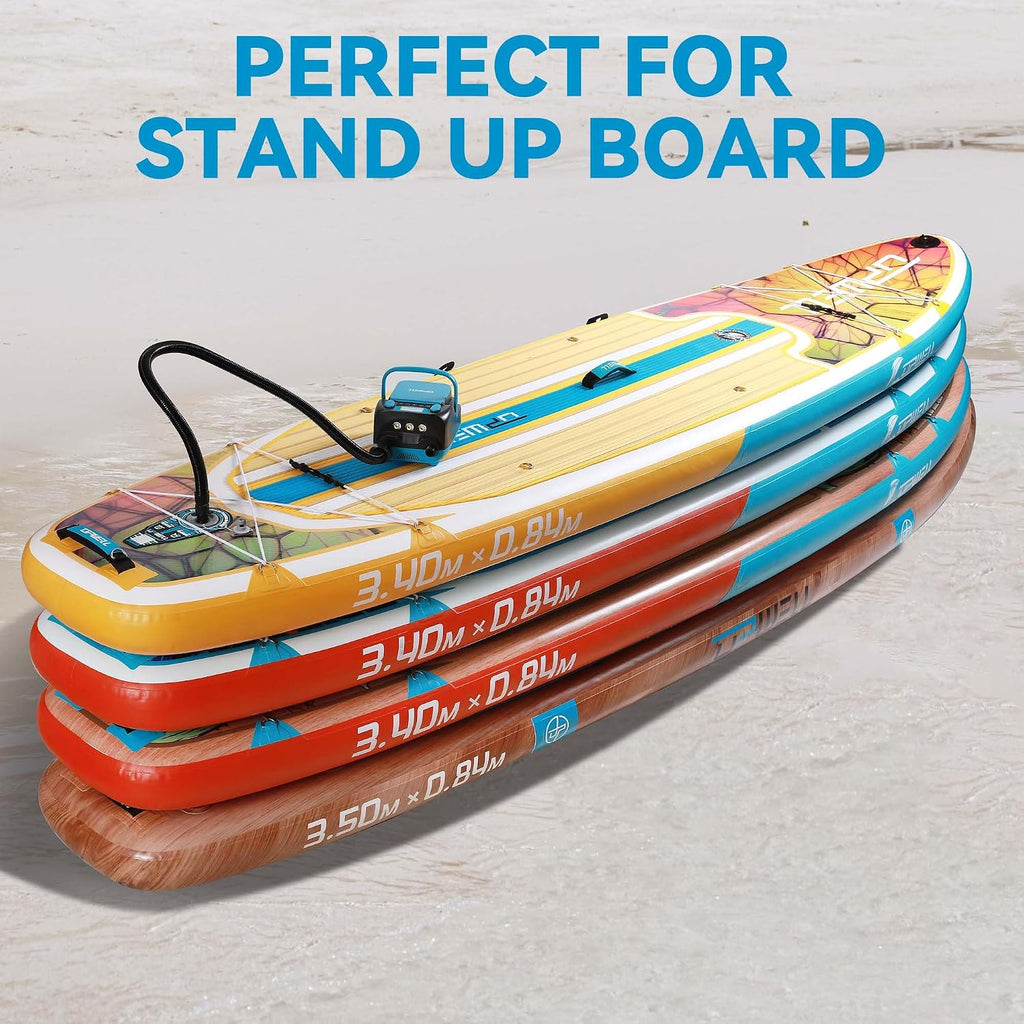 UPWELL Rechargeable Paddle Board Pump 16PSI Sup Air Pump with 6000mah Battery, 12V DC Car Connector Intelligent Dual Stage Inflation & Auto-Off Feature, Deflation Function