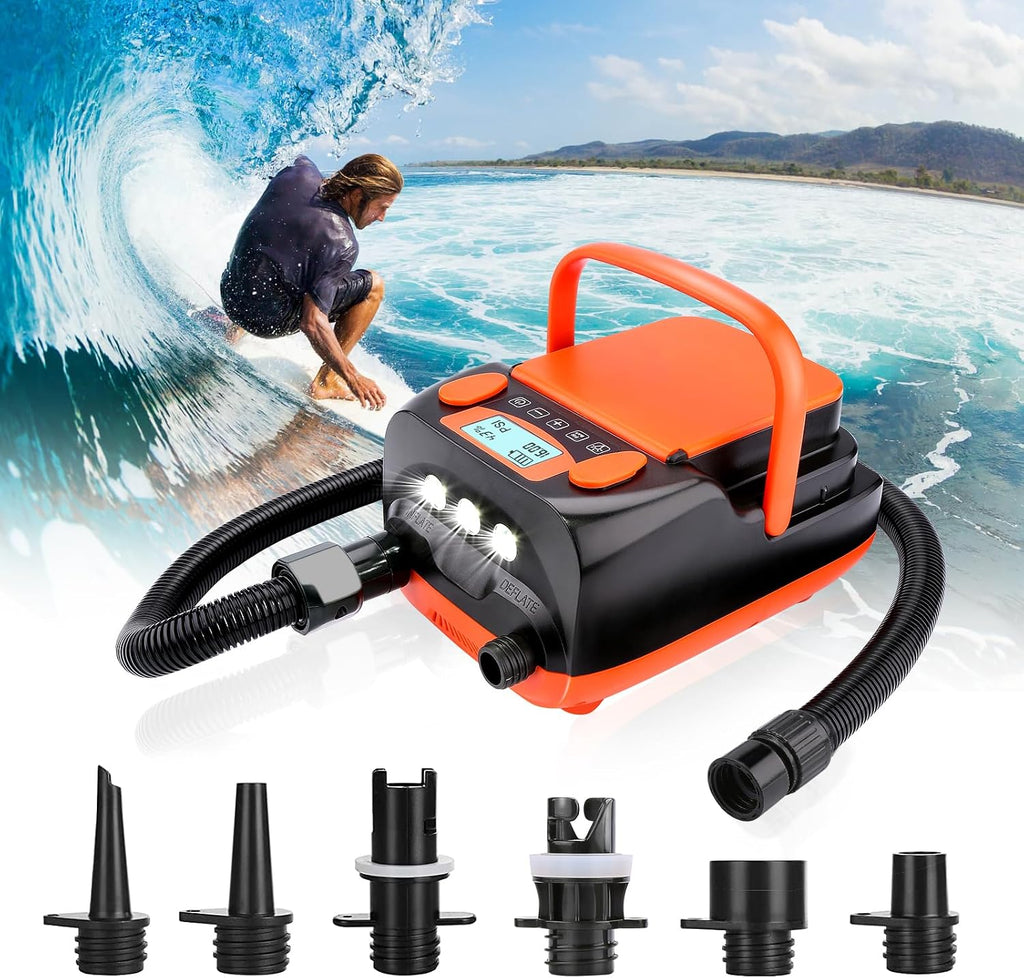 AGPTEK Electric Air Pump Digital 16PSI 12V Rechargeable SUP Electric Air Pump Compressor, Quick Air Inflator/Deflator, Portable Electric High Pressure Air Pump for Air Mattresses, Inflatable Boats
