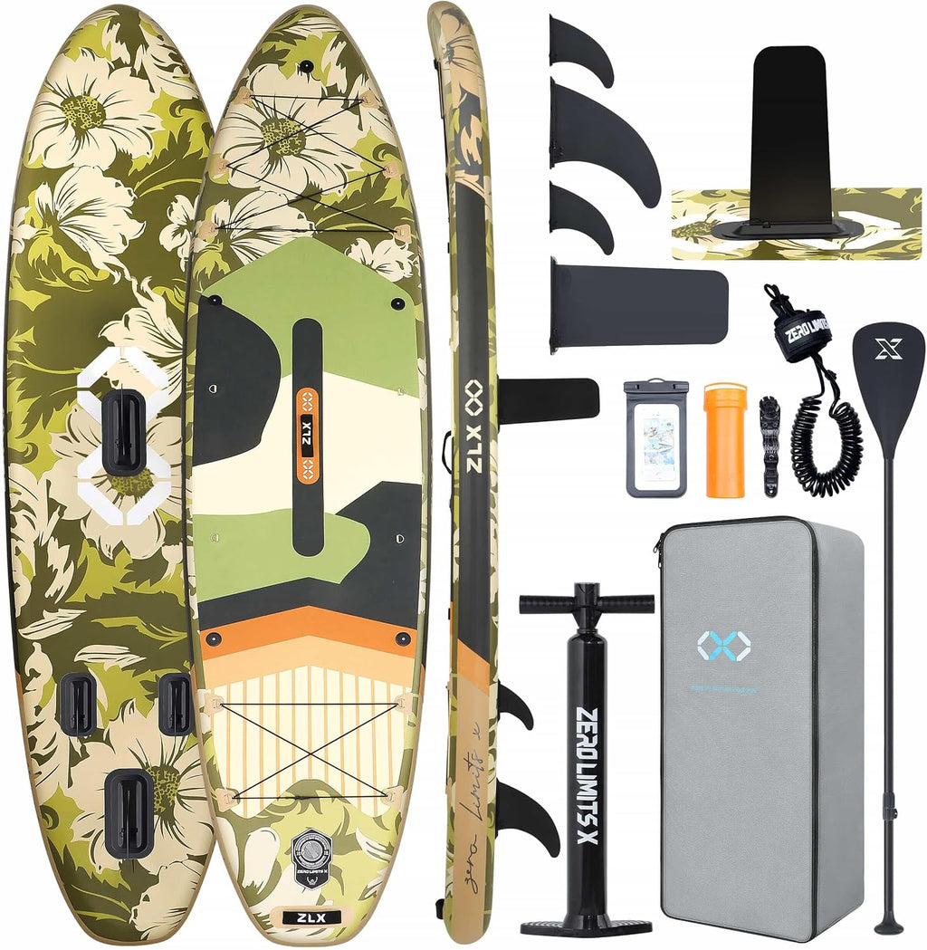 ZLX 11'6'x35' Ultra Wide Inflatable Stand Up Paddle Board | Stable Non-Slip Deck Pad, Unique Fin System, Premium SUP Accessories & Backpack - Upgraded Pump for Adults, All Skill Levels