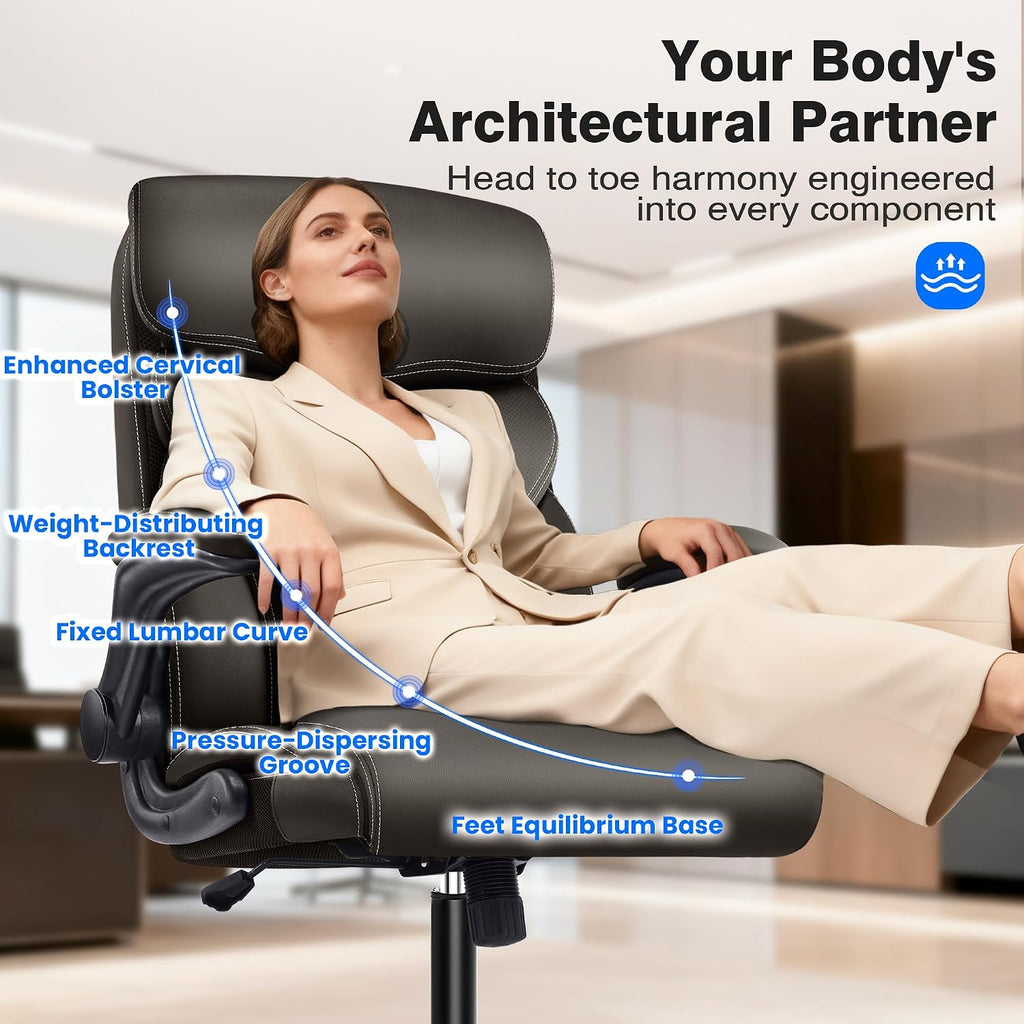 AreShark Office Chair - Executive High Back Breathable Comfy Desk Chair with Lumbar Support - Ergonomic Leather Rolling Swivel Computer Chair with Rock Function for Working Studying Gaming Relaxing