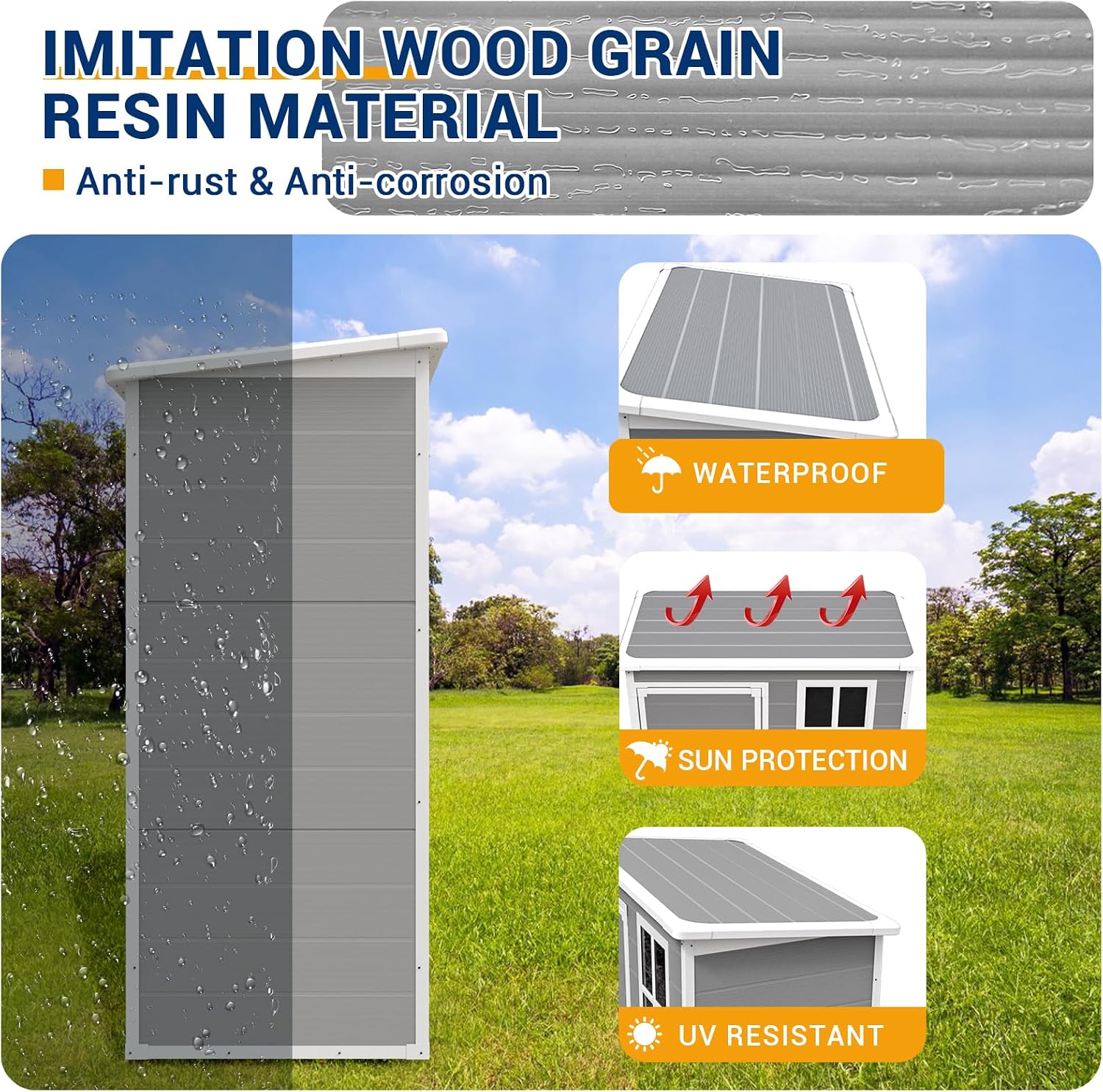 UDPATIO Outdoor Resin Storage Shed 5x3 FT, Plastic Garden Shed for Bike, Garbage Can, Tool, Outside Sheds & Outdoor Storage Storage Box with Lockable Door for Backyard, Patio, Lawn, Grey & White