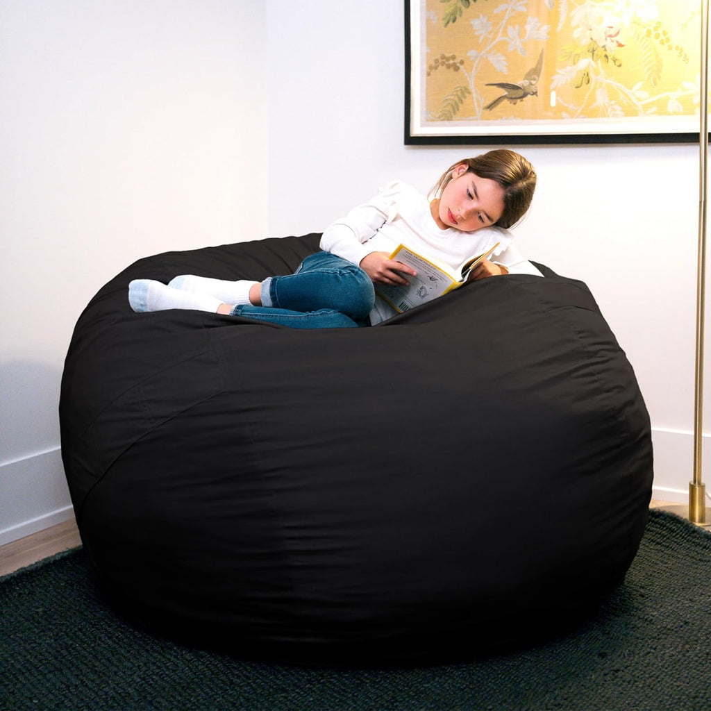 Big Joe Fuf 5Ft Oversized Foam Bean Bag Chair with Removable Cover for Kids, Teens, Adults, Onyx Lenox, Durable Woven Polyester, 5 foot Large Reading and Gaming Seat