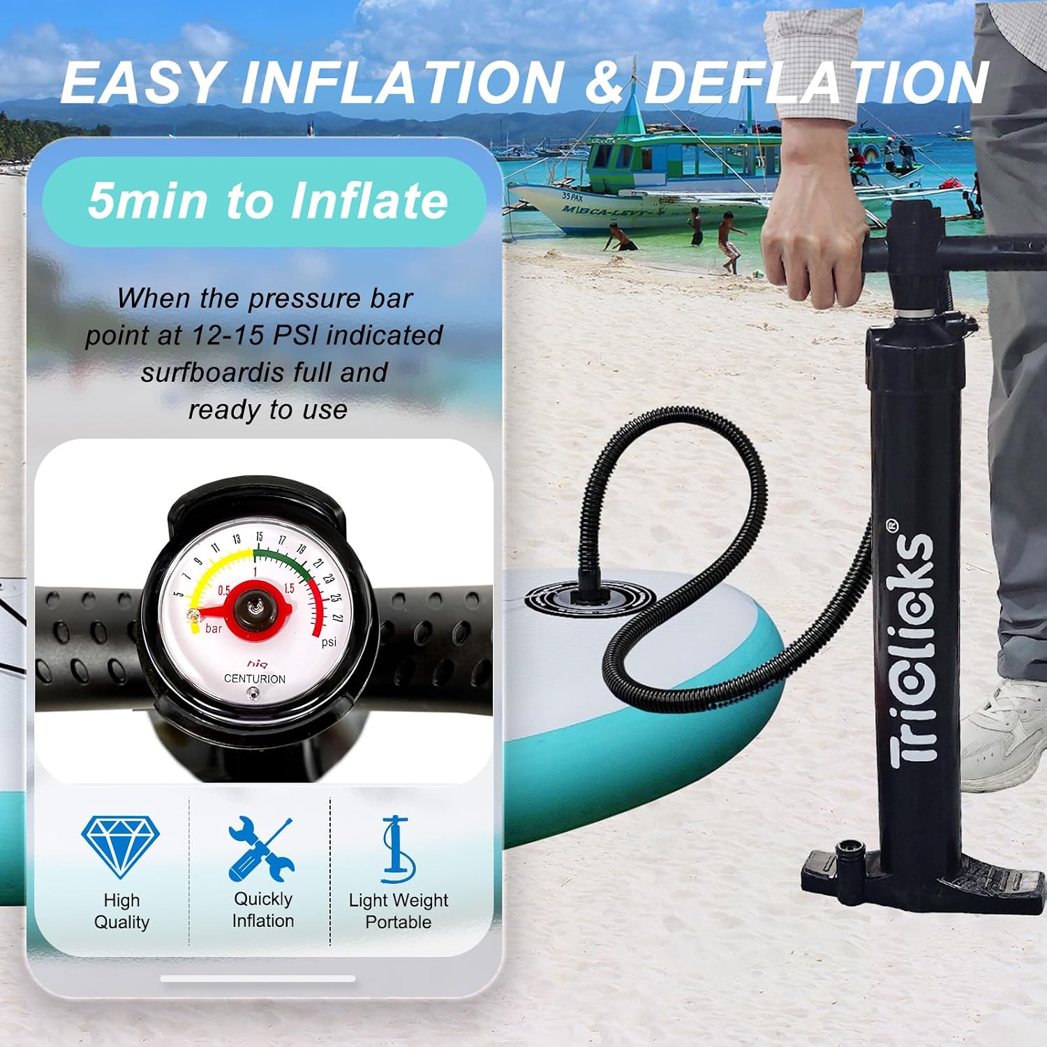 Triclicks Inflatable Stand Up Paddle Board 10ft Surfing Board Kit for Adults, Premium SUP Complete Kit with Adjustable Paddle Hand Pump Fin Leash Backpack