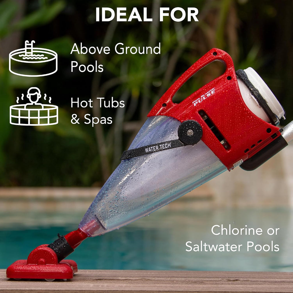 POOL BLASTER Pulse Cordless Pool Vacuum w/Pole Set - Large Debris Capacity & Fast Hoseless Cleaning of Inground & Above Ground Pools, Handheld Rechargeable Pool Cleaner for Sand, Silt & Leaves