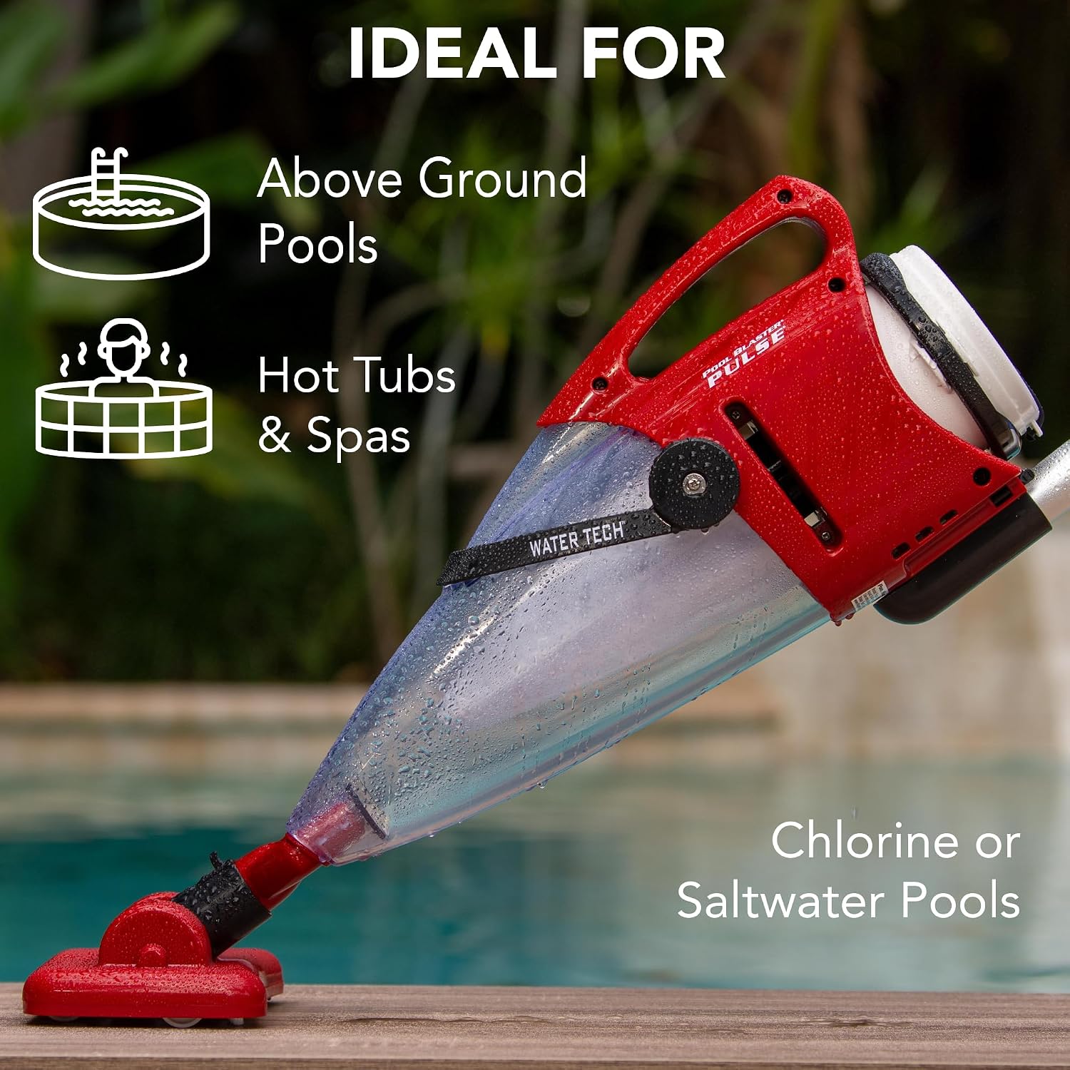 POOL BLASTER Pulse Cordless Pool Vacuum w/Pole Set - Large Debris Capacity & Fast Hoseless Cleaning of Inground & Above Ground Pools, Handheld Rechargeable Pool Cleaner for Sand, Silt & Leaves