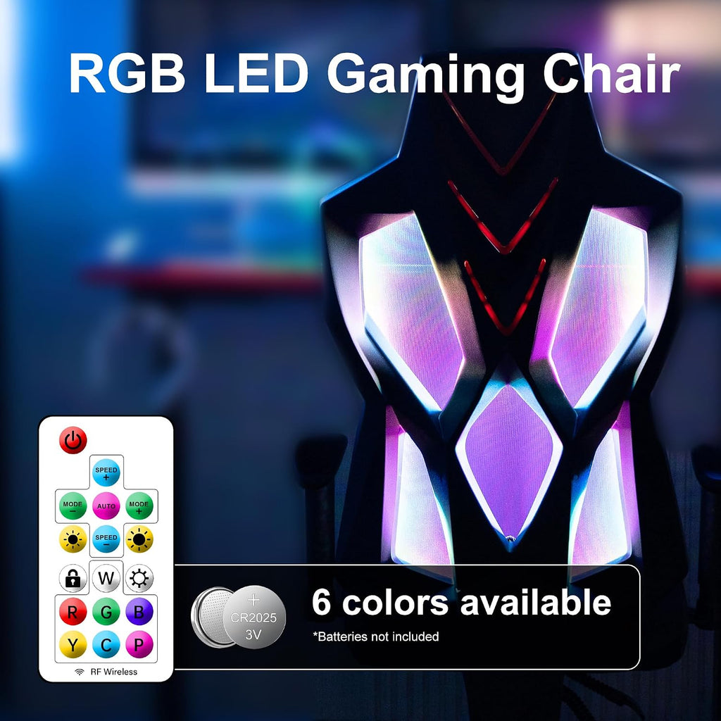 Frassie Gaming Chair with RGB LED Lights, Video Game Chair Ergonomic Computer Gamer Chair with Massage Lumbar Support (Red)