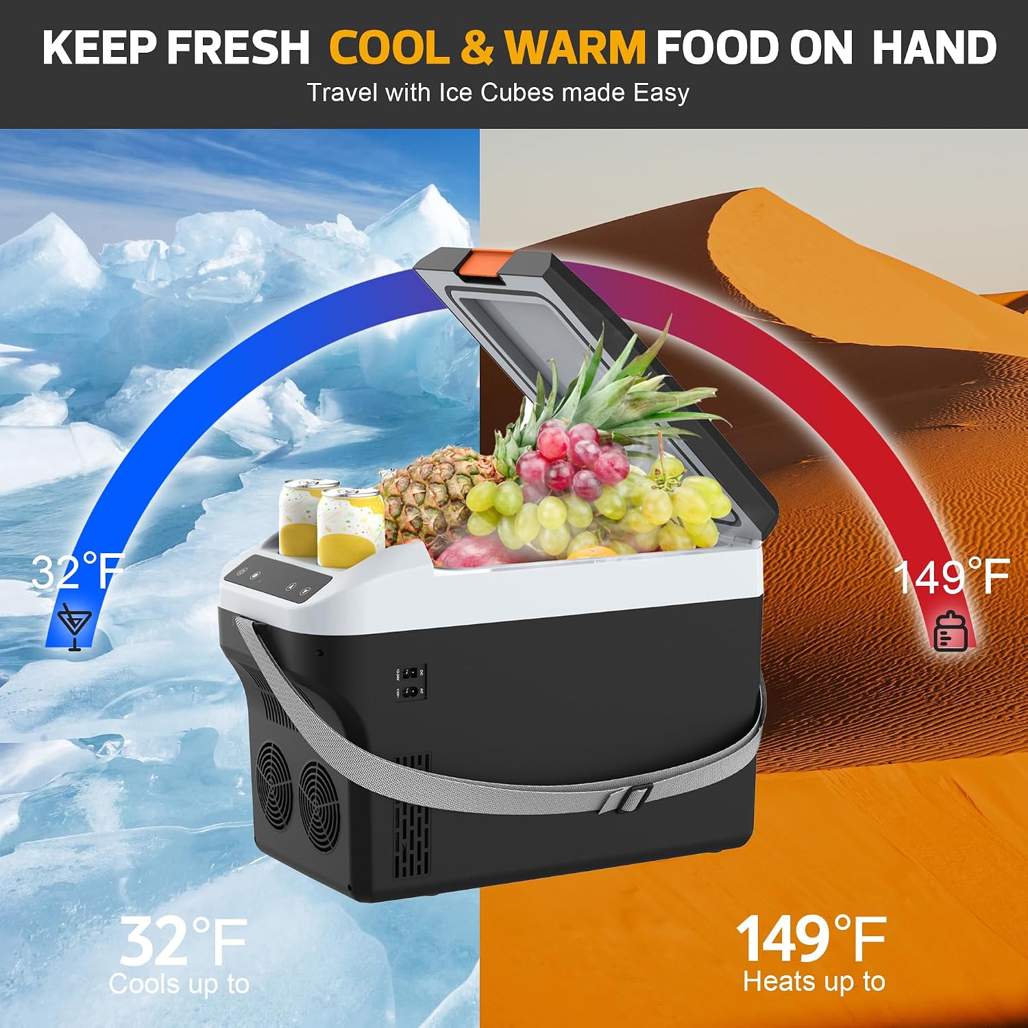 Kikihuose 12V Car Refrigerator Cooler/Warmer 23 Quart (22L) Portable Electric Car Cooler with 12 Volt DC &120V AC, Plug In Thermoelectric Fridge for Vehicles, Camping, RV, Dark Grey