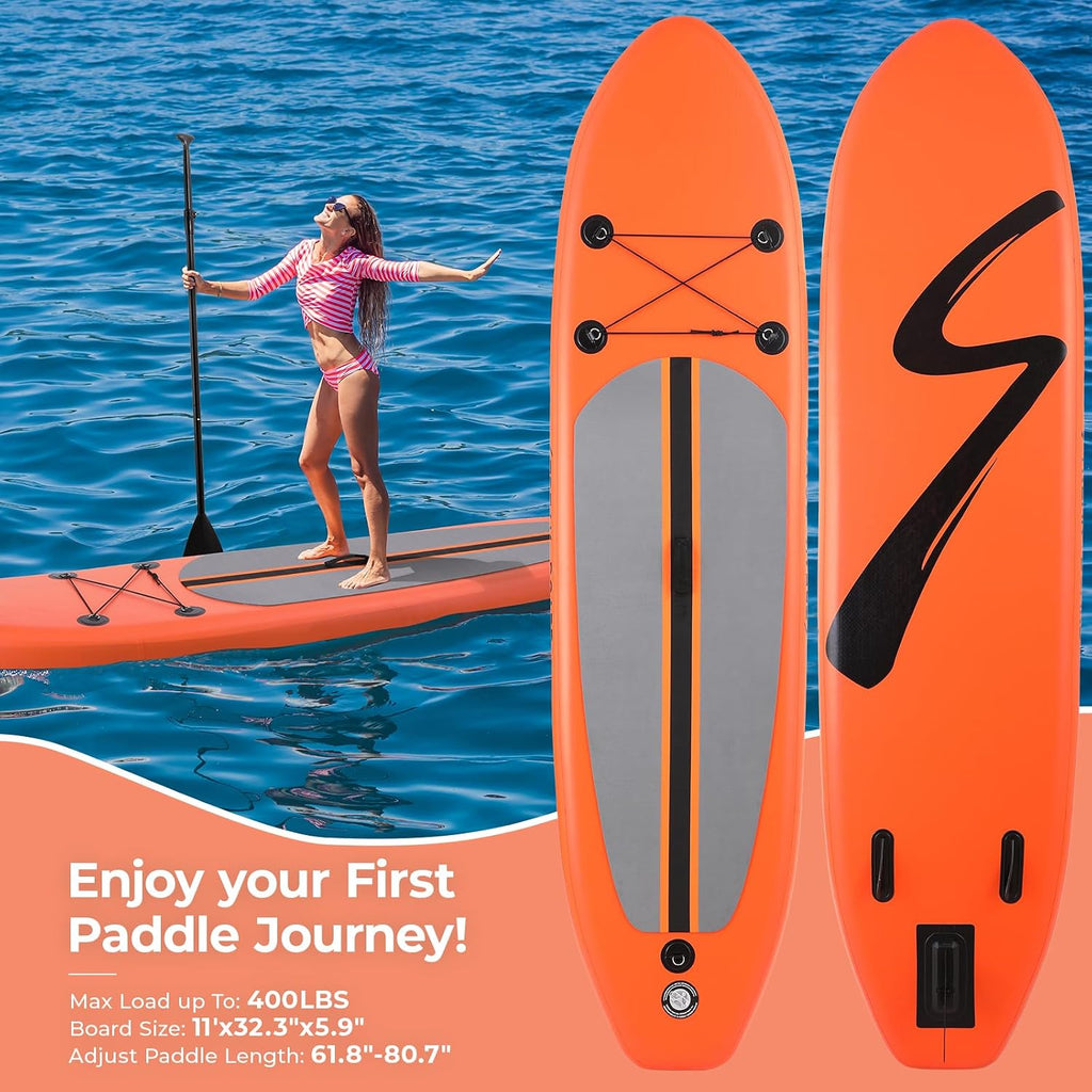 TLSUNNY 11FT Inflatable Stand Up Paddle Board, 3 Fins Paddleboard with Full SUP Accessories for All Skill Levels, Portable Two-Way Hand Pump and Carry Bag, 400LBS