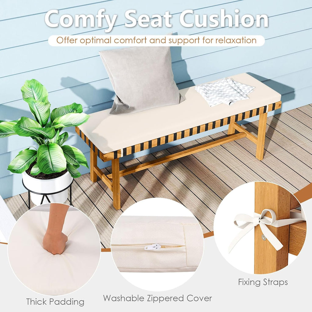 Tangkula 6 Piece Patio Dining Set for 5-6 People, 63' Outdoor Acacia Wood Table with 1.97' Umbrella Hole & Bench & 4 Cushioned Armchairs, for Deck Yard and Poolside